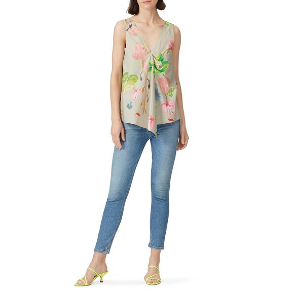 Tibi Cotton V-Neck Floral Lightweight Tank Blouse Size 6 - Picture 1 of 8